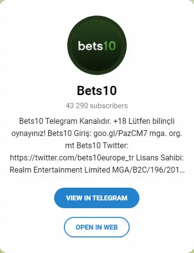 Bets10 (Betson) Telegram Resmi Adresi